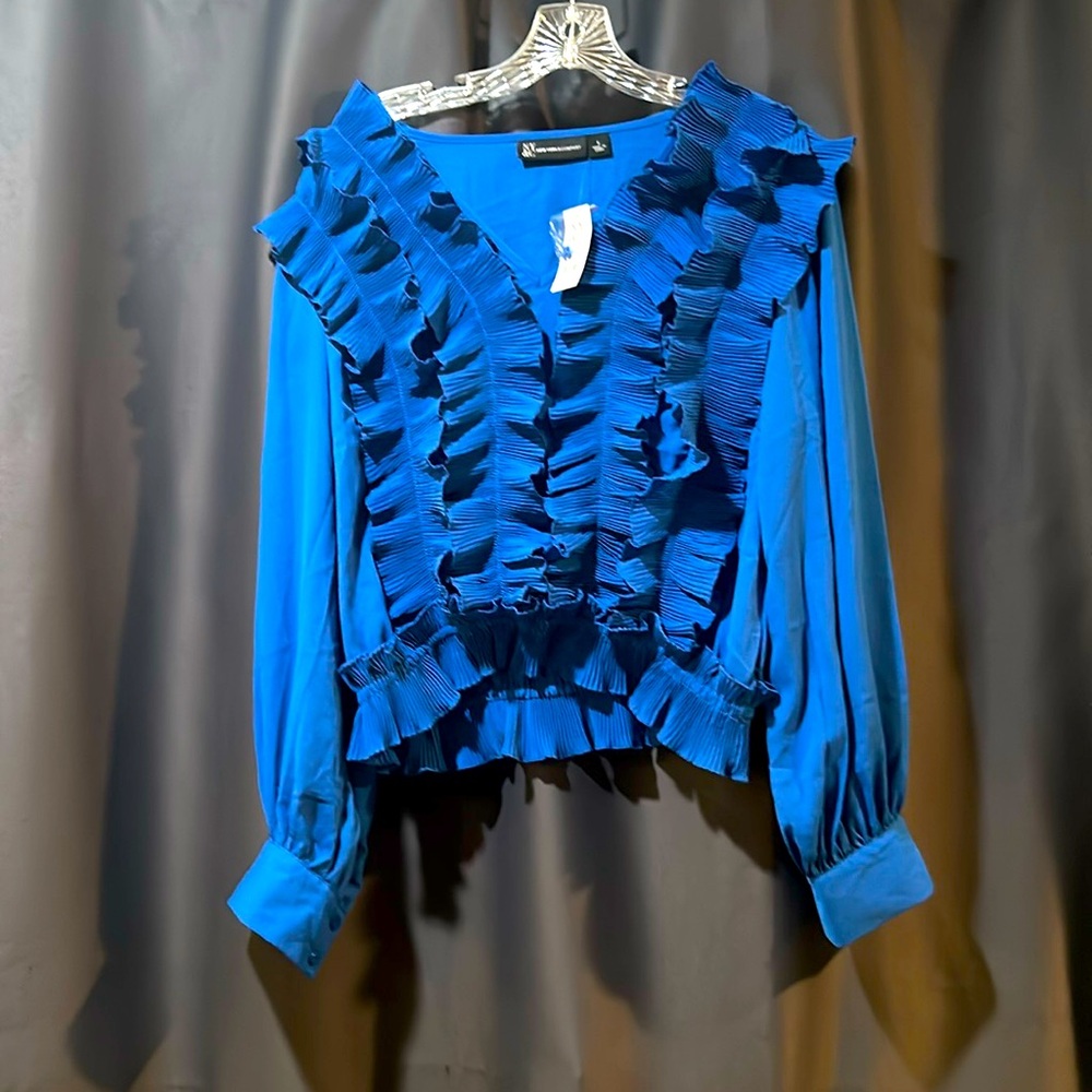 New York & Company Royal blue long sleeve blouse